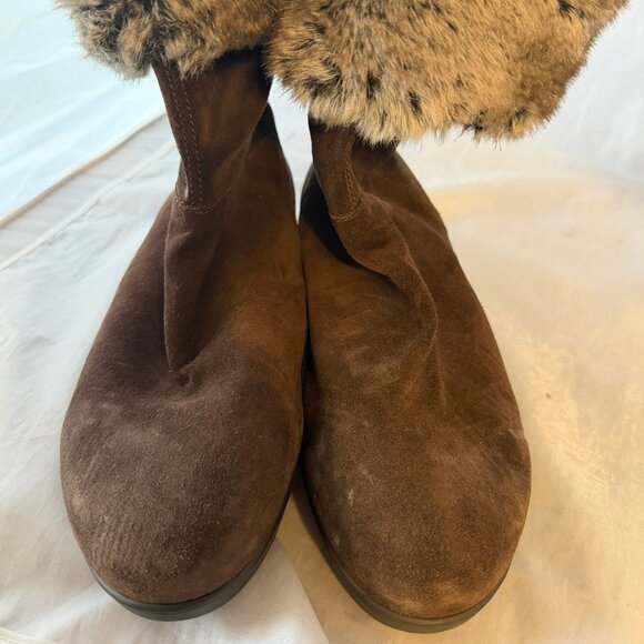 Aquatalia Walda Faux Fur Trimmed Waterproof Boots Brown Suede Women Size 12 NEW - Picture 2 of 6
